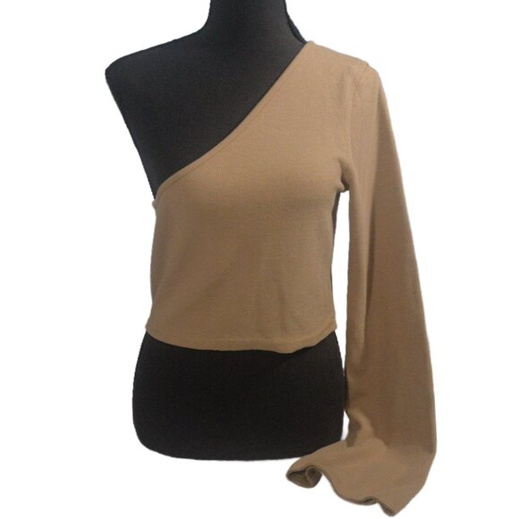 POL One Shoulder Bell Sleeve Ribbed Top Size Large - Picture 1 of 7